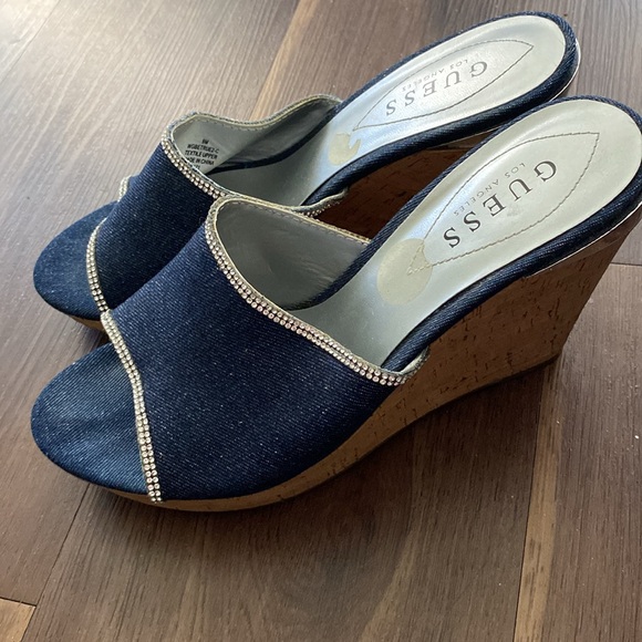 GUESS denim slip on wedge shoe with crystal trim - Picture 4 of 6